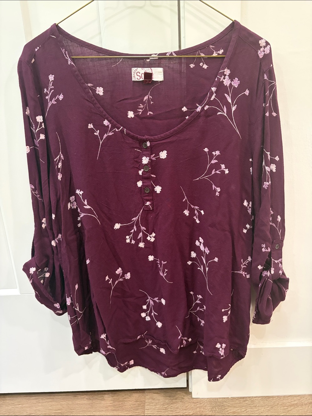 SO Burgundy Floral Button-Accent Tunic